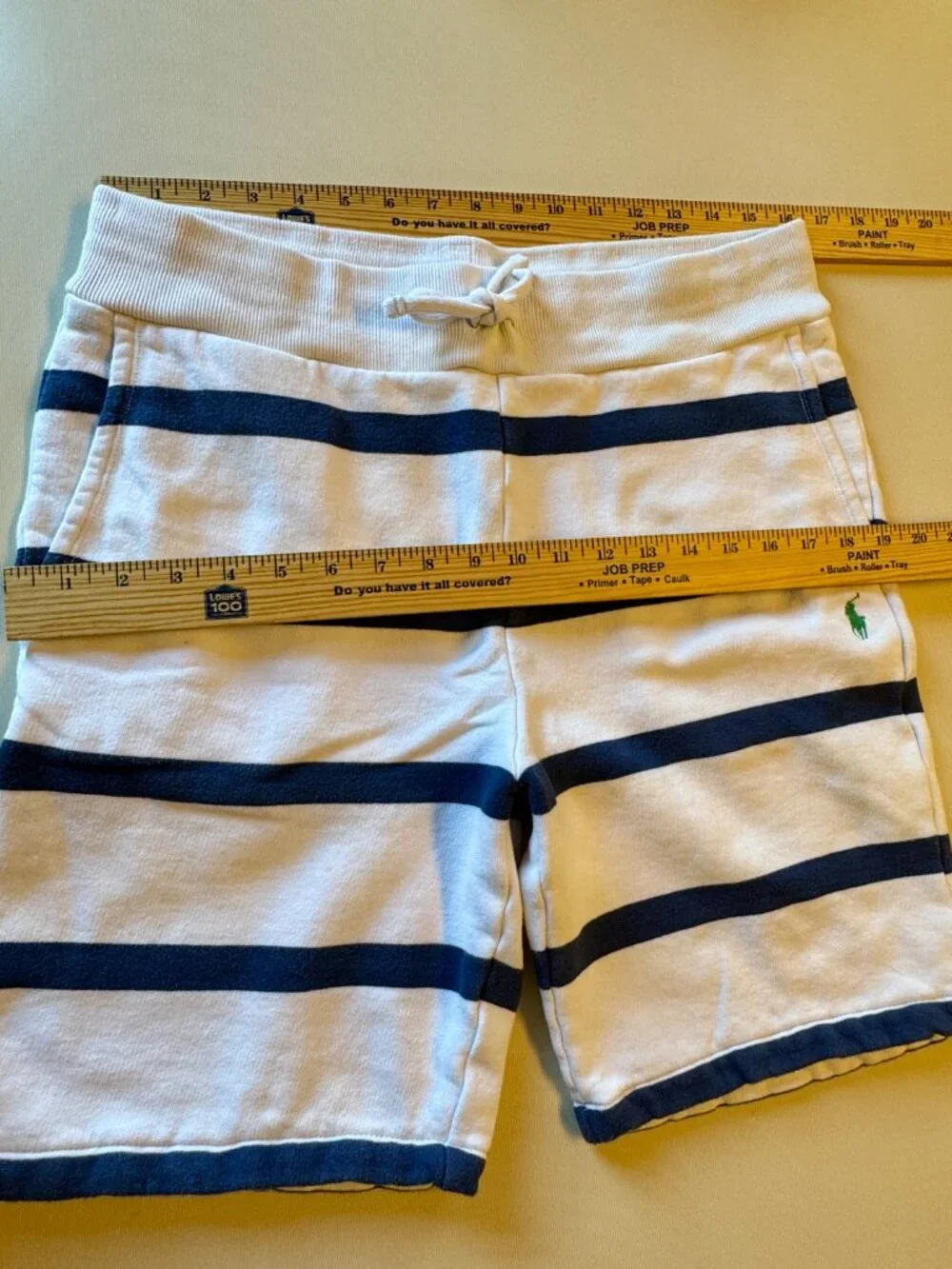 Polo Ralph Lauren Terry Sweat Shorts Mens Med White Blue Stripe Nautical Coastal
